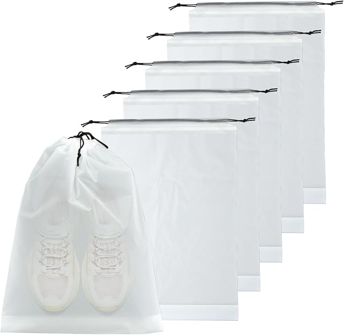 5 Pack Shoe Bags for Travel, Waterproof Drawstring Bag for Men Women, Shoe Storage, Travel Essentials, Organization Accessories (5, Clear)