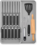 Drawer Knife Organizer Insert with Expandable Tray Fit 11 Knives | Adjustable Plastic Knife Storage Tray Hold Kitchen Tool, BPA-Free, Ventilated, Space-Saving, Easy to Clean