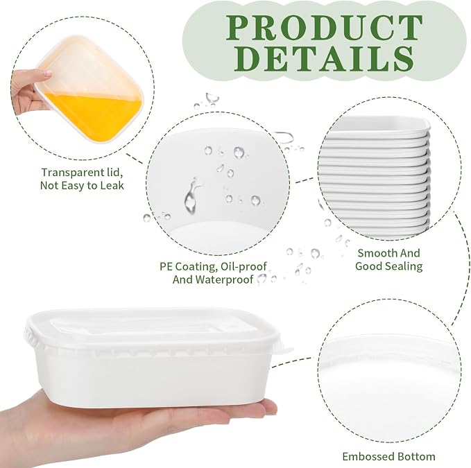 Maxdot 50 Pack 19 oz Disposable Food Containers with Lids Paper Food Containers Bowls for Meal Prep, Salad, Ice Cream, Yogurt, Soup Bowls Party Leftover Box