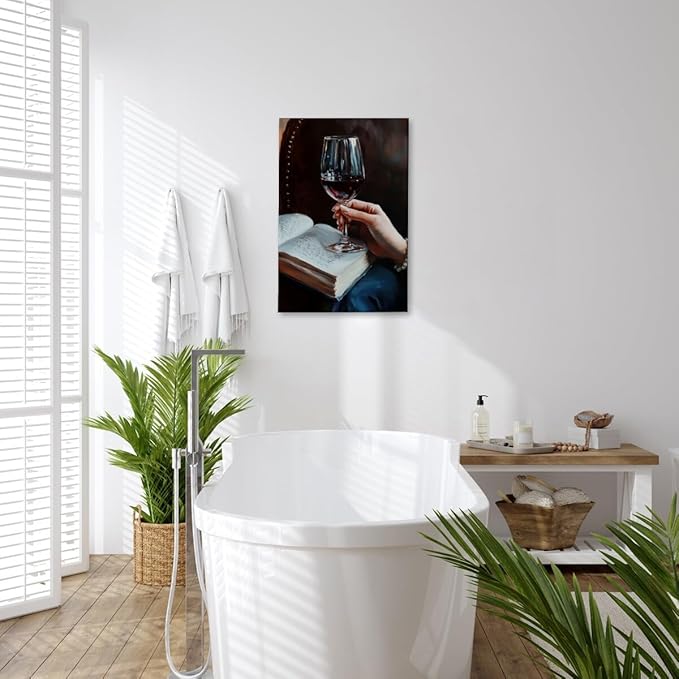 Wine and Book Girl Reading With Drink Art Aesthetic Poster Canvas Wall Art Decoration Living Room Home Decor Bedroom Decoration Poster Framed8x12inch