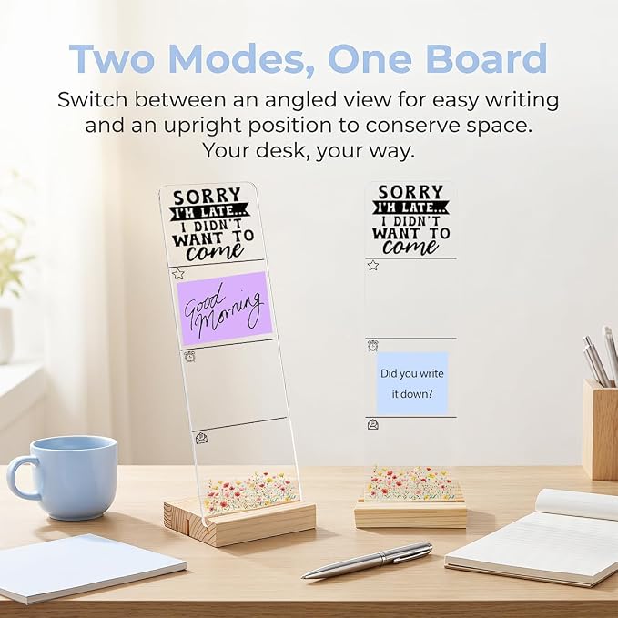 Sticky Note Holder, Monitor Memo Board, Acrylic Post It Note Holder with Wooden Base, Includes 200 Notes, Desk Organizer Funny Introvert Quote