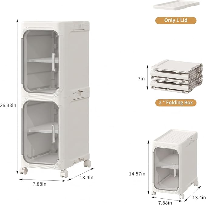 Narrow Slim Bathroom Storage Cabinet with Wheels, 2-Tier White | Tool Free Assembly, Adjustable Shelves, Fits for Narrow Spaces, Reinforced Stability, Magnetic Clear Door