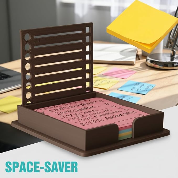 Sticky Note Holder for 3x3 Post It Notes with Stencil and Line Box Drawing Template Office Home Memo Pad Organizer Dispenser (Coffee 2 PCS)