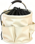 Garden Tool Bucket Organizer, Bucket Tool Organizer,5 Gallon with Aluminum Handle, Multi Side Pockets Portable Storage Caddy for Gardening Camping Car Wash (Off White, Drawstring Closure)