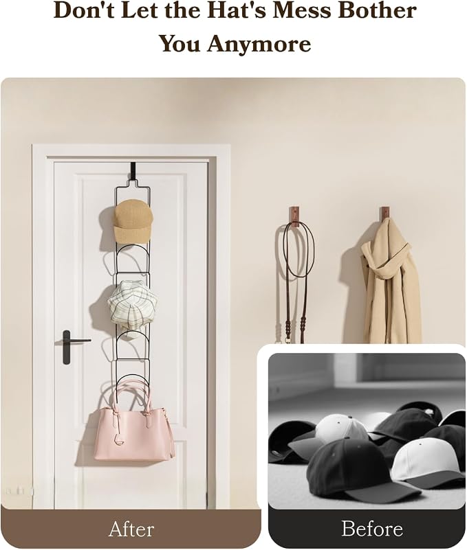 18 Pack Over The Door Hat Organizer for baseball caps | Multi-Functional Baseball Hat Rack for Closet | Wall Mounted Hat s torage organizer | 5 types of accessories cap holder stand w hooks ,Black