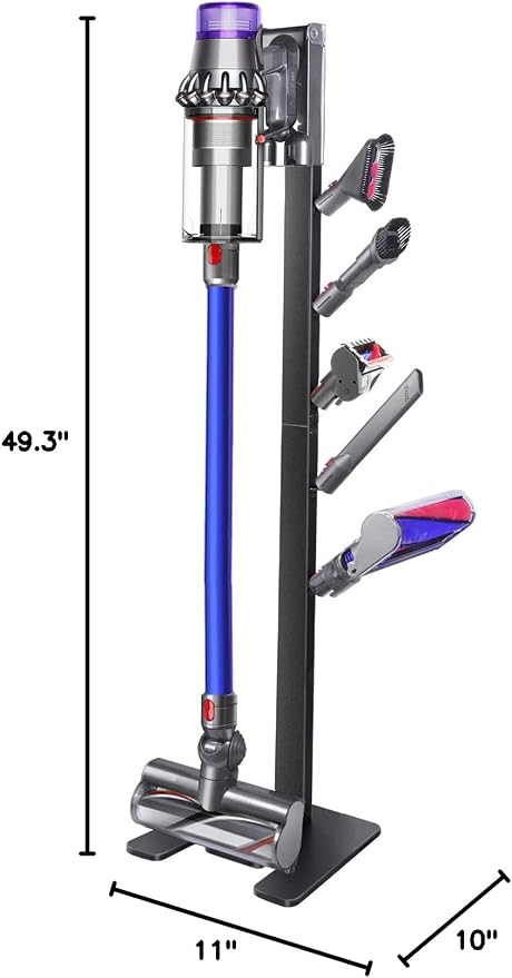 XIGOO Dyson Vacuum Stand with 5 Hooks, Black | Compatible with V15 Detect V11 V10 V8 V7 V6 Cordless Vacuum Cleaners & Accessories, Stable Metal Bracket Organizer Rack