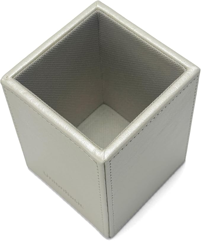 UnionBasic Square Pen Holder, Leather Pencil Cup, Desktop Caddy Stationery Organizer, Creamy White | Leather, Pencil Cup, Desktop Caddy, Stationery Organizer