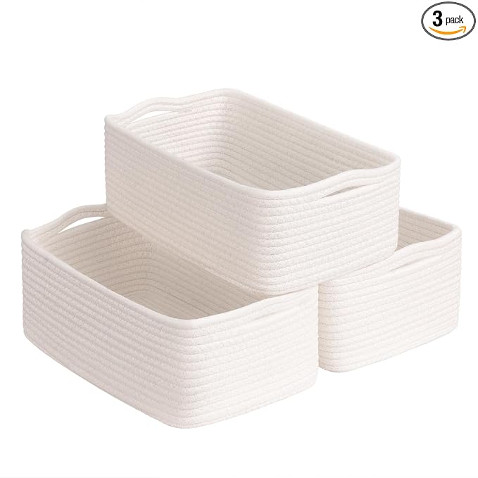 Goodpick Baskets for Shelves, Storage Basket for Organizing, Storage Bins, Toy Box, Wicker Basket for Organization 3 Pack, White, 11 x 7 x 4.5 in