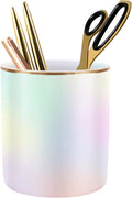 Cute Pen Holder for Desk, Pencil Cup Holder Desktop Stationery Makeup Brush Organizer Decor for Teen Girls Durable Ceramic Desk Organizer for Office, Classroom, Home, Colorful