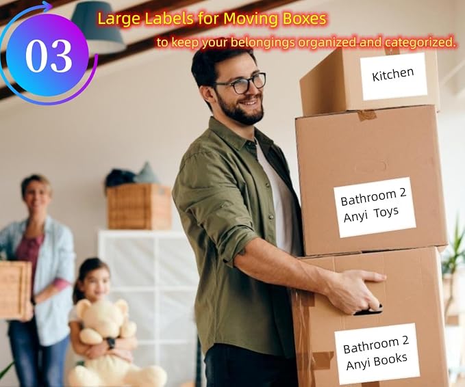 Removable Stickers Labels 5" x 3" 120 Large Moving Labels for Boxes, Packing Supplies for Moving, White Blank Label Stickers for Home Organization Projects, Kitchen, Storage Bins