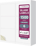 NextDayLabels 4x3.33 Inch Rectangle Stickers White Blank Labels for Laser Inkjet Printer - 6 Per Sheet Self-Adhesive Shipping Address Mailing Made in USA - 1500 Labels