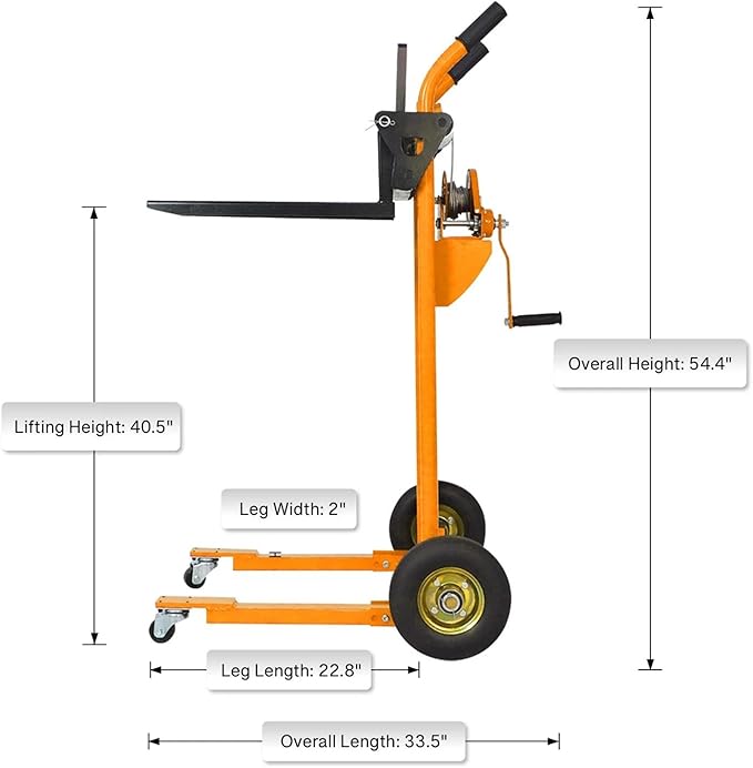 Tory Carrier Material Lift Winch Stacker, 330 lbs Capacity Pallet Stacker, 40.5" Lifting Height, Pallet Truck Dolly, Swivel Casters Lift Table Cart, Forklift with Steel Platform(Yellow)
