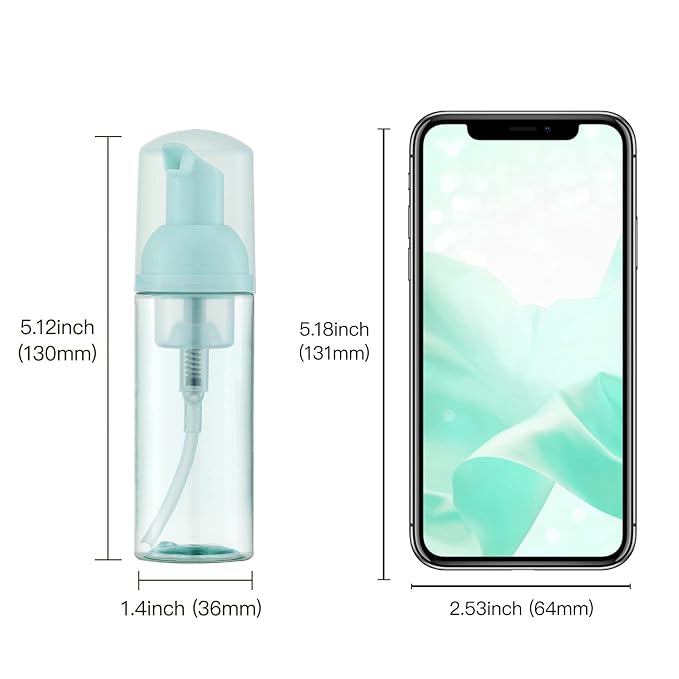Travel Foam Pump Bottle - 2oz Small Size Foaming Hand Soap Dispenser - Mini Portable Mousse Lash Shampoo Kit Container for Hair - Empty Leak Proof Plastic Green Foamer for Liquid Toiletry 3Pack