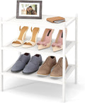 Smiry Bamboo Small Shoe Rack, 3 Tier Shoe Organizer for Entryway & Closet, Stackable Free Standing Storage Shelf for Shoes, Bags & Plants, White