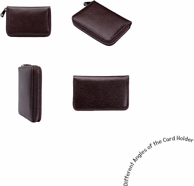 Genuine Leather Credit Card Holder, Wallet Case, Bank Card Case, RFID Blocking Secure Card Case, ID Case, Organizer Zipper Wallet 1 Pcs - Coffee