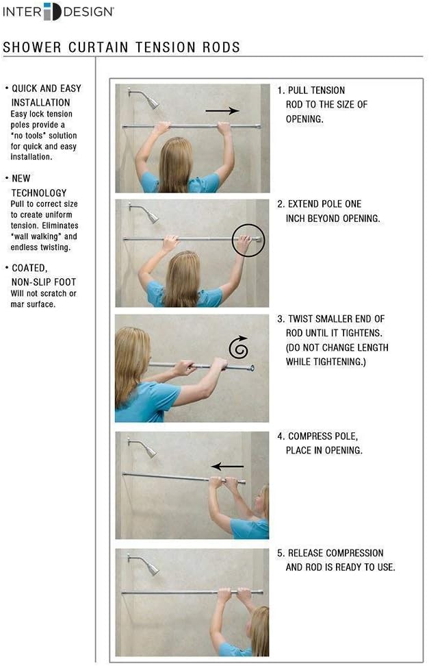 iDesign Cameo Metal Tension Rod, Adjustable Customizable Curtain Rod for Bathtub, Shower Stall, Closet, Doorway, 43-75 Inches,Dark Bronze | For Bathtub, Shower Stall, Closet