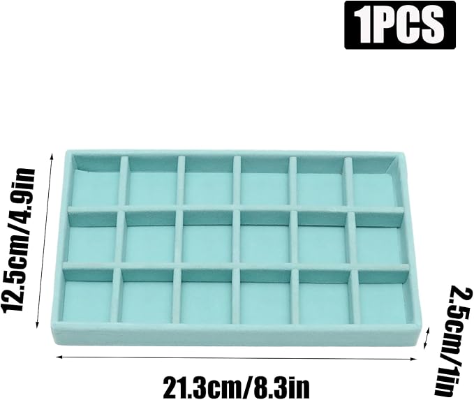 Velvet Jewelry Trays for Drawers, Blue Stackable Jewelry Drawer Organizer Inserts, Ring Earring Necklace Bracelet Holder Organizer Storage Display Tray with Removable Dividers, 18 Grids