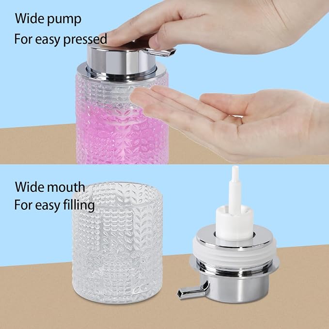 Foaming Hand Soap Dispenser, 10 oz Refillable Clear Glass Foam Soap Dispenser with Large Pump Bottle Container for Kitchen and Bathroom,1 pc