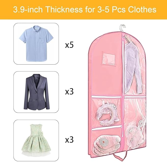 Garment Bag for Dance Costumes, 3 Pack 40 inch Dance Garment Bags for Dancers Hanging Clothes Travel Storage,Kids Dance Recital Bags for Competition,Dance Recital Gifts for Girls