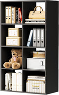COMHOMA 8 Wood Cube Storage Organizer with Open Back and Removable Back Panels, 11In Black Cube Storage Bookshelf, Cubicle Shelf Bookcase for Home Office Bedroom Living Room, Vertical or Horizontal
