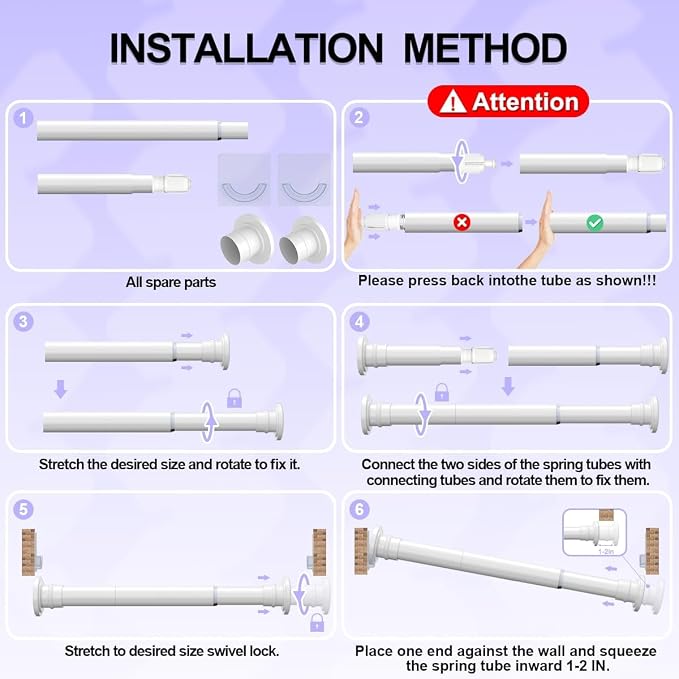 White Short Shower Curtain Rod 18-32 Inch, Non-Slip, Stainless Steel | Small Shower Curtain Rod with Adjustable Length, No Drilling Needed for Easy Installation