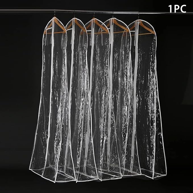 DressGarment Bag, Dirt-Proof Suit Cover Bag with Zipper for Long Dresses, Wedding Dress Garment Bag, Clear Garment Bags for Long Bridal Gown Dress Storage(160cm)