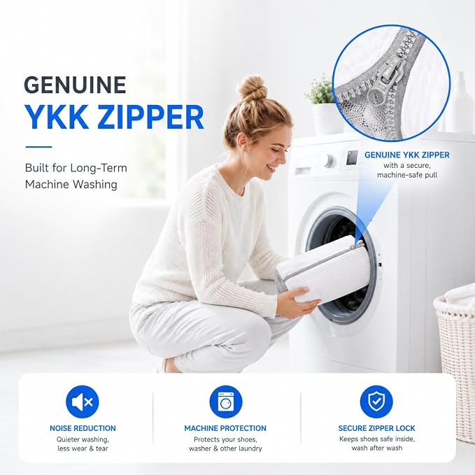 2 Pack Shoe Washing Machine Bag, Laundry Shoe Bag for Washer and Dryer, Reusable Shoe Cleaning Bag for Sneakers and All Shoes Types with Self-Locking Zipper(Pure White)