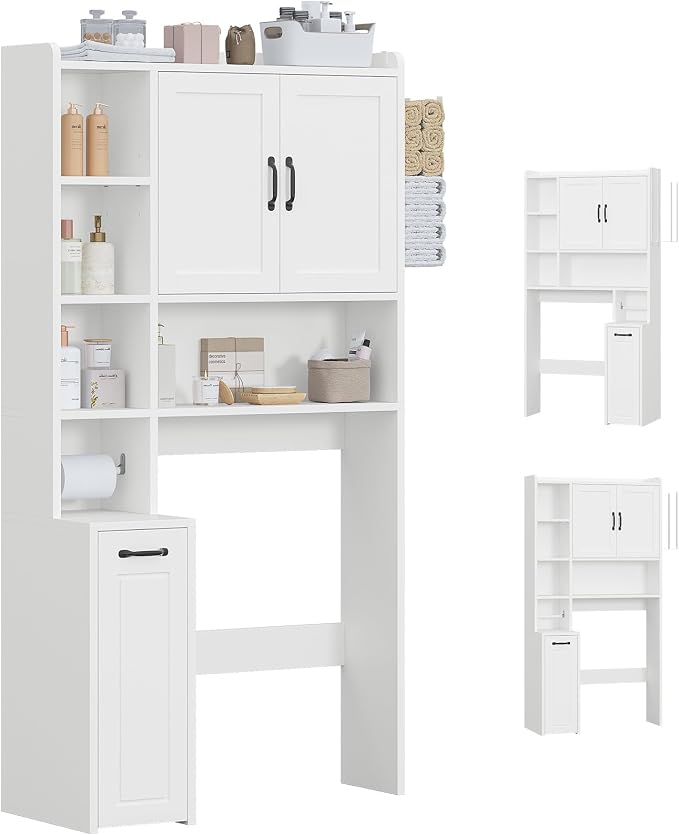 UPOSOJA Over The Toilet Storage Cabinet with Pulley Bathroom Storage Cabinet, White-Type B