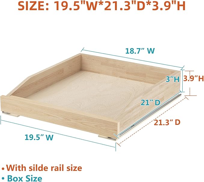 Pull Out Cabinet Drawer 19½” W x 21” D, Soft Close Pull Out Cabinet Organizer, Bottom Assembly