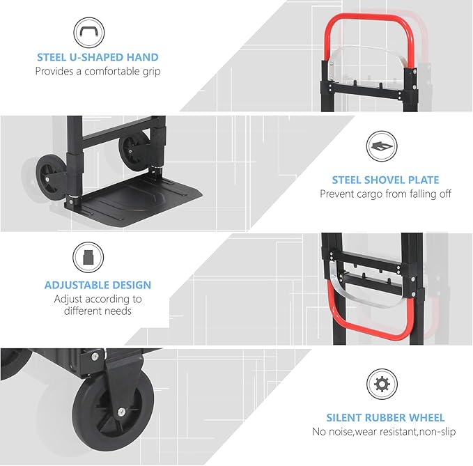 3 in 1 Convertible Hand Truck, Folding Hand Dolly Cart with Retractable Handle, 600LBS Heavy Duty Aluminum Hand Truck Dolly for Luggage, Shopping, Home, Office Moving