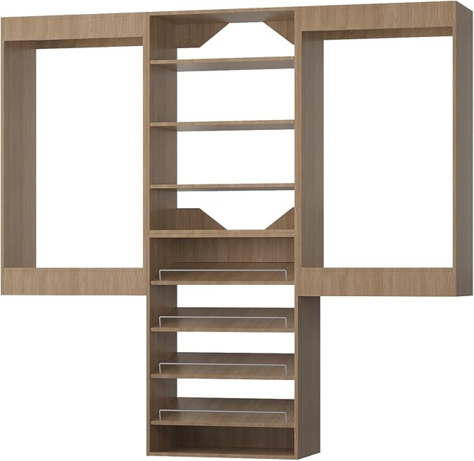 ROOMTEC Modular Closet System, 60" Wall Mounted Closet Organizer with Hanging Rods and Shoe Shelf, Wooden Tower for Walk-In Closets, Wardrobe Storage Kit, Wood
