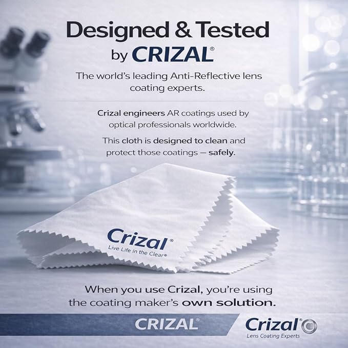 Crizal Eyeglass Cleaning Cloths –2 Pack Premium Microfiber – Designed & Tested for AR-Coated Lenses – Trusted by Optical Professionals