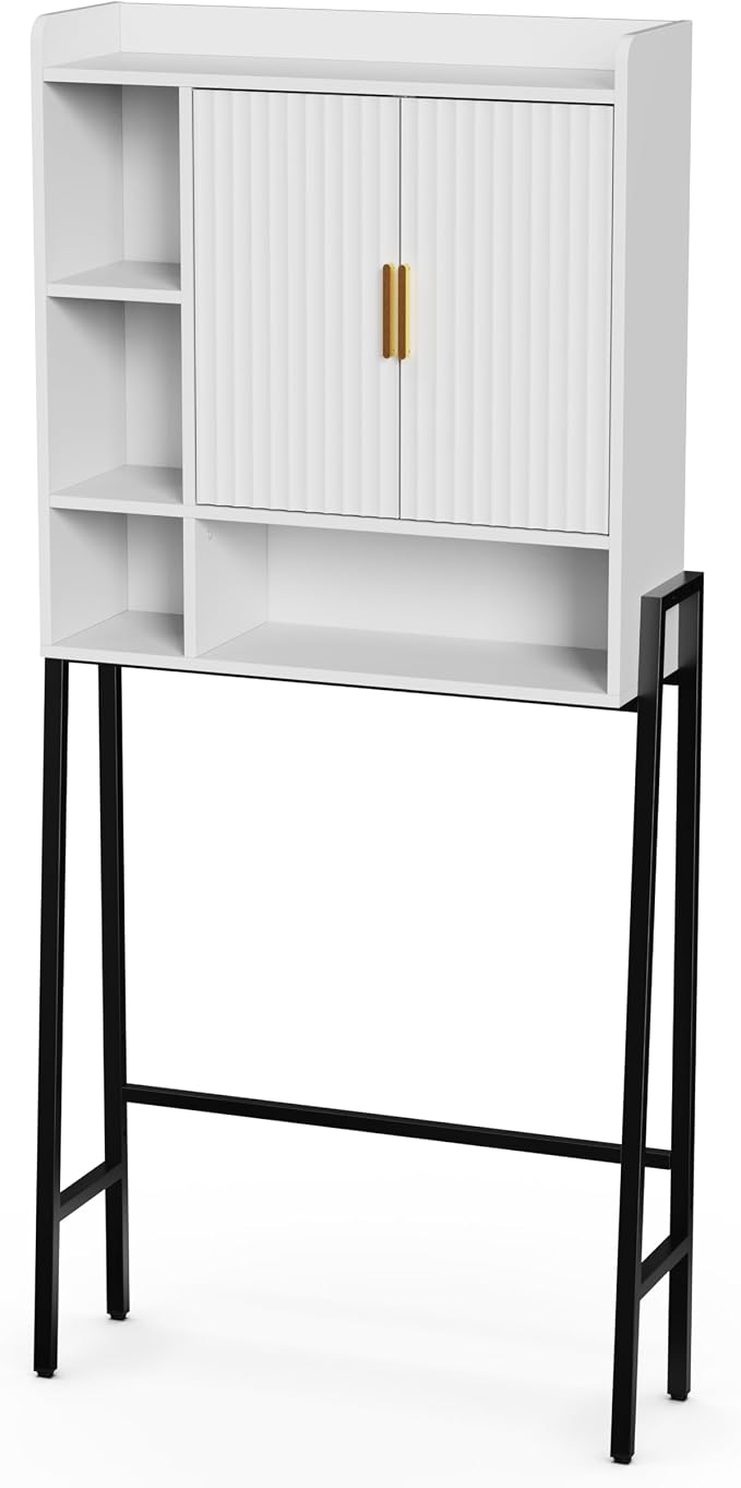 31" W Over The Toilet Storage Cabinet with Fluted Door,Bathroom Organizers and Storage with Adjustable Shelves, Mordern Over Toilet Organizer for Bathroom,Restroom,Laundry,White