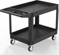Plastic Utility Cart on Wheels, 45 x 25 Inch Rolling Service Cart-Black | 2 Shelf Work Carts, 500 lbs Capacity Heavy Duty Tool Cart W/Tub Storage & Deep Shelve, for Warehouse, Garage, Cleaning