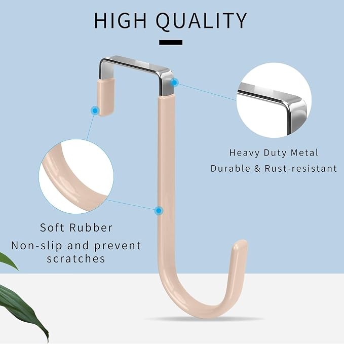 FYY Over the Door Hooks, Single-Hanger 4 Pack, Fits Doors 1 3/8" Nude | Heavy Duty Metal, Hold 20lbs, Rubber-Coated, No-Drilling, for Bathroom Dorm, Hanging Towels Clothes Hats Bags Coats Wreaths