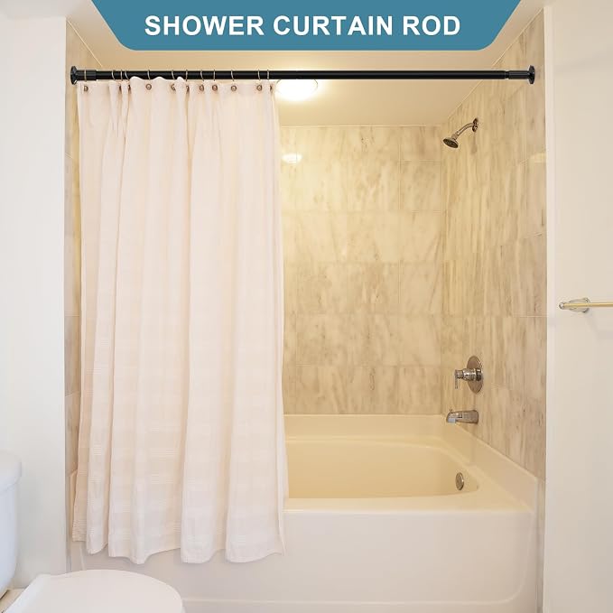 ZOCONE Tension Curtain Rod 51-168 In(4.25-14 Ft), Outdoor Curtain Rod No Drilling for Patio Window, Adjustable Shower Curtain Rod for Bathroom, Extra Long Tension Rod Diameter 1.26In Never Rust, Black