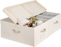 StorageWorks 55L Extra Large Fabric Storage Bins with Lid, Foldable Closet Organizer Boxes with Label and Handles, Decorative Storage Baskets for Clothing and Blankets, Cream White, 2-Pack
