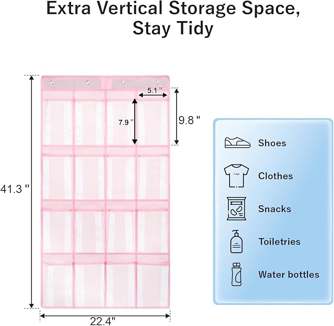 F-color Over the Door Organizer for Cruise - 16-Pocket Hanging Organizer | Tool-Free Mount with 4 Metal Hooks, See-Through Mesh Pockets, Lightweight & Foldable, Space-Saving for Travel and Daily Use