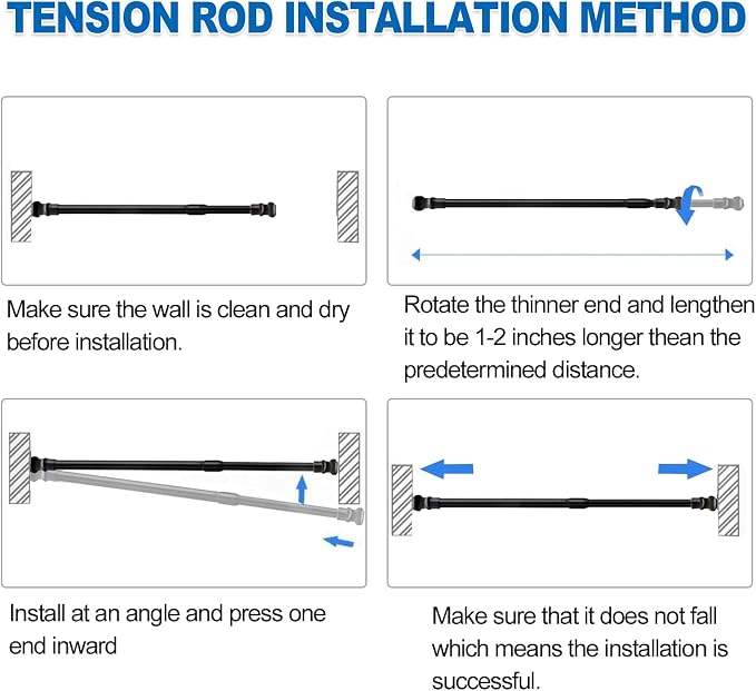 AIZESI Spring Tension Curtain Rods Short Tension Rod (Black, 28" to 41"-4Pcs)
