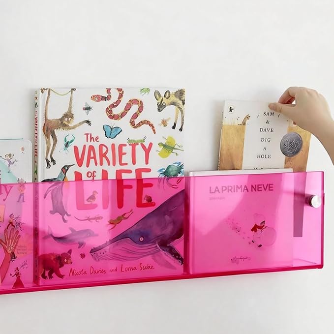 ROYALITA 2-Pack Acrylic Magazine Holder Brochure Holder, Pink 36 Inch | Record Magazine Rack, Fashion Floating Bookshelf, Literature Storage Rack for Waiting Room, Living Room, Office