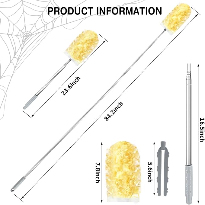 Duster Refills,Static Dust Removal Brush Disposable Replacement Head Compatible with Swiffer,Duster Refills for Electronics, Furniture, Blinds, Ceiling Fans (Yellow, 30 Refills+1 Extension Pole)