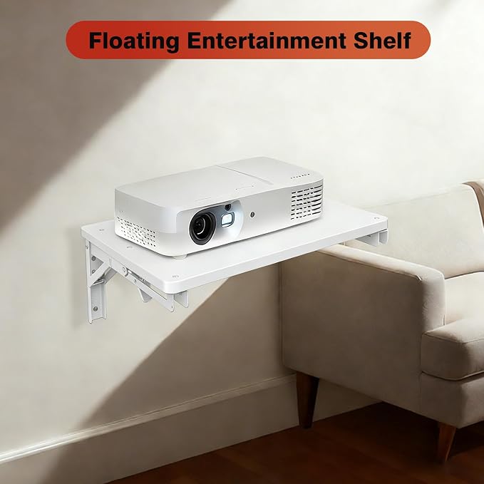 Folding Shelf Wall Mounted, 16.5inches Floating Desk for Small Space | Wooden Fold Down Projector Shelf, 2pcs Heavy-Duty Brackets Holds Up to 55lbs for Bedside, Living Room, Home Office, Kitchen