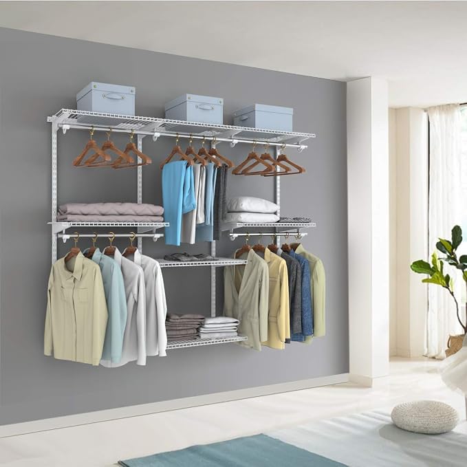 Tangkula 4 to 6 FT Custom Closet System, Wall Mounted With Hanging Rod, Metal Storage Organizer Rack Wardrobe With Shelves, Adjustable Kit for Bedroom