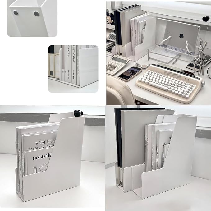 Vertical File Holder, Plastic Document and Magazine Organizer, Multi-purpose Document Organizer for Home Office (White)