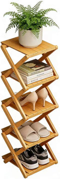 Bamboo Shoe Rack - No Assembly Required, Tall Narrow Foldable Shoe Organizer, Space-Saving Multifunctional Shelf for Entryways, Corners, Bedrooms, Balconies, 5 Layer(Reinforced and Thickened)
