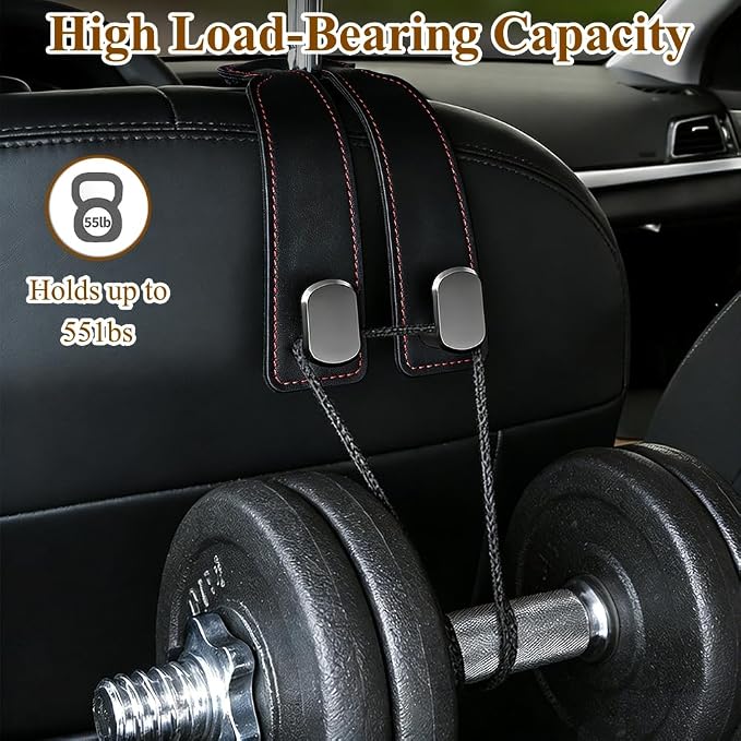 2-Pack Car Hanging Hooks for Car Seat Back & Glove Box, Black | Dual-Use Purses & Bags Hanger for Car With Metal Hooks - Keep Floor & Seats Clutter-Free, Car Interior Organizer Accessories