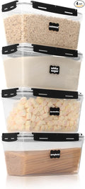 CASA LINGO Pantry Organization and Storage, Pasta Containers for Pantry Kitchen, Set of 4 Plastic Airtight Food Storage Containers with Lid for Bulk Food Dry Food Cereal 4L