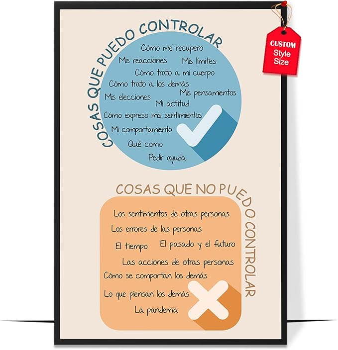 LOLUIS Mental Health Poster, La Salud Mental Spanish Learning Tools Educational Supplies Art Print (Cosas Que Puedo Controlar, Custom Frame Type)