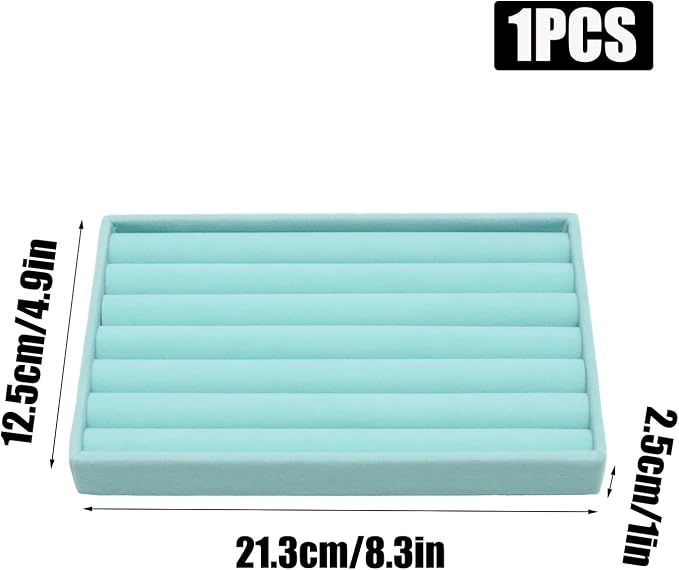 Velvet Jewelry Trays for Drawers, Blue Stackable Jewelry Drawer Organizer Inserts, Ring Earring Necklace Bracelet Holder Organizer Storage Display Tray with Removable Dividers, 8 Rolls