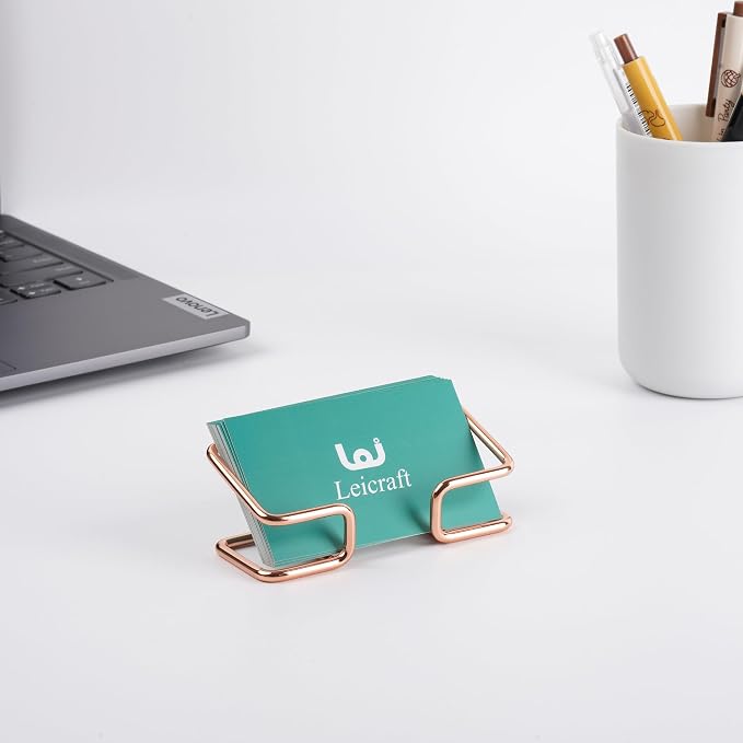 Business Card Holder for Desk, Cute Metal Card Organizers and Office Desk Accessories for Men and Women (Rose gold)